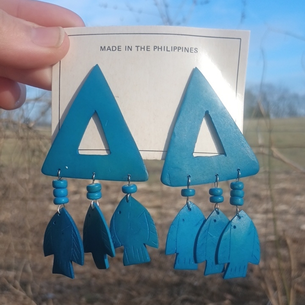 Wooden Fish Stud Dangle Earrings